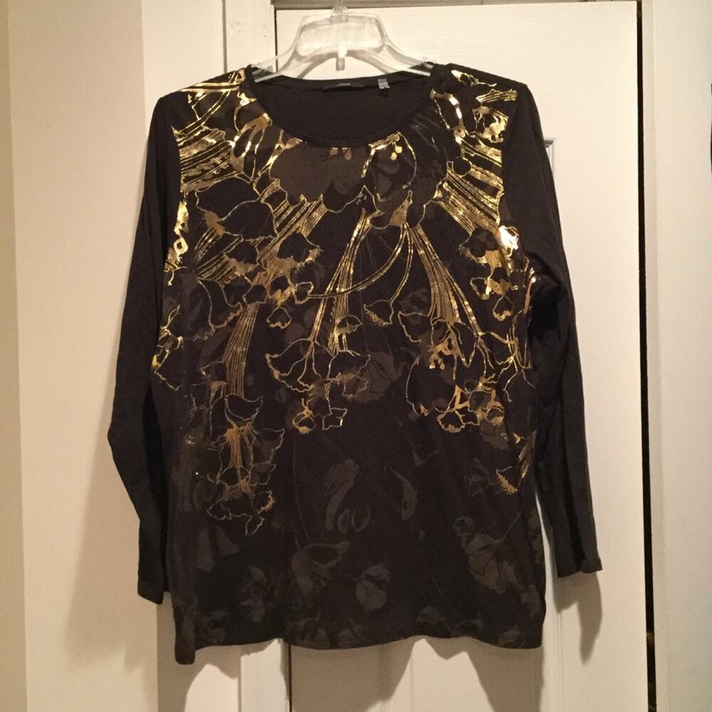Tahari 2x brown with gold embellished cotton tee